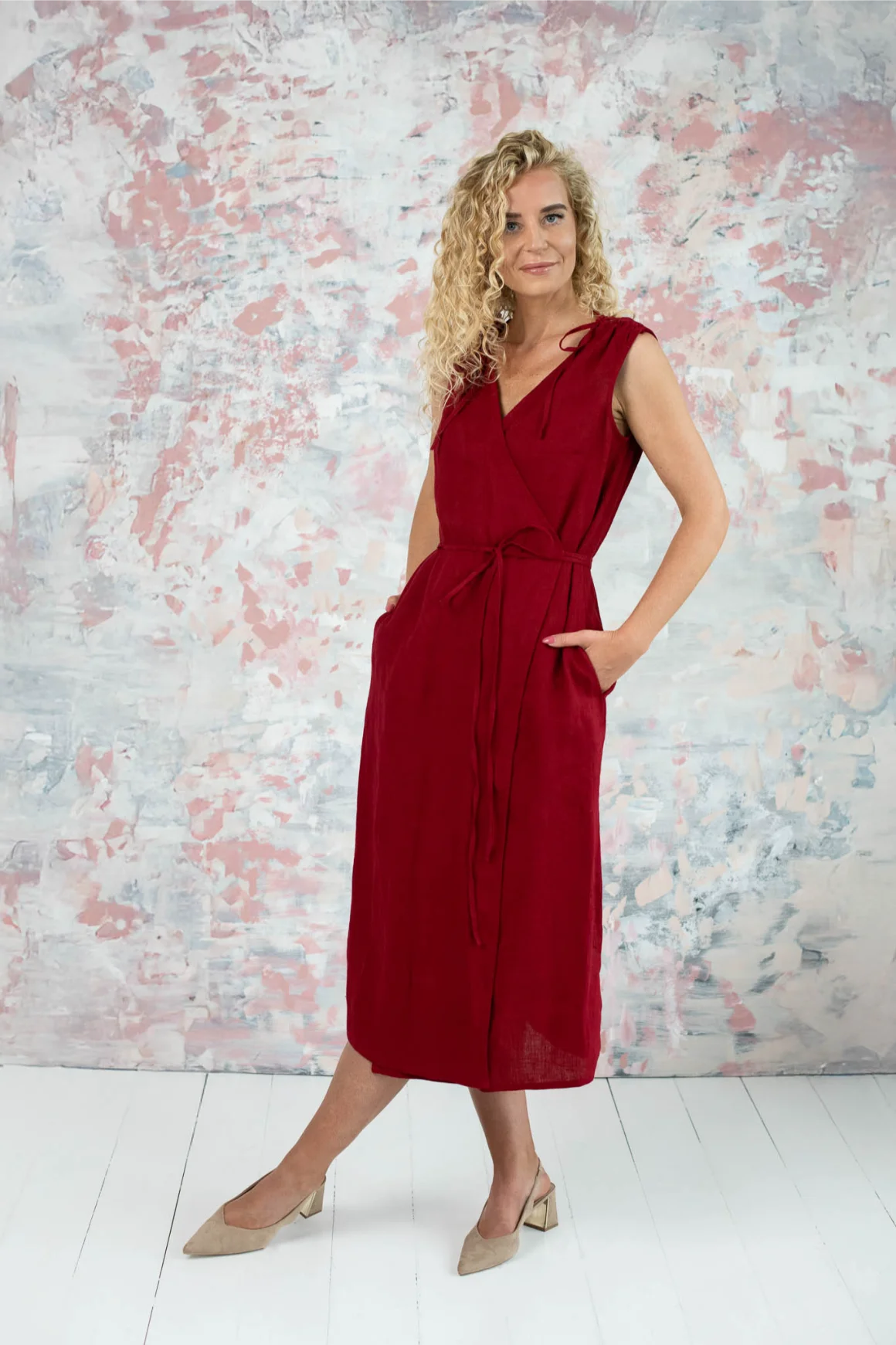 Amber Linen  Jurk Dubai Rood