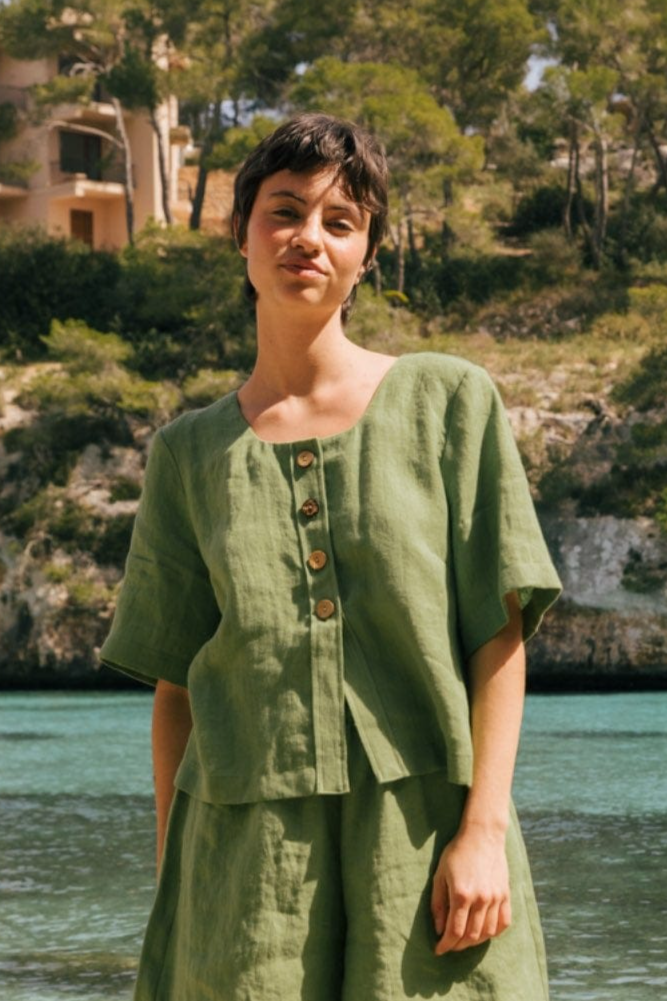 AmourLinen  Top Maeve Matcha Groen