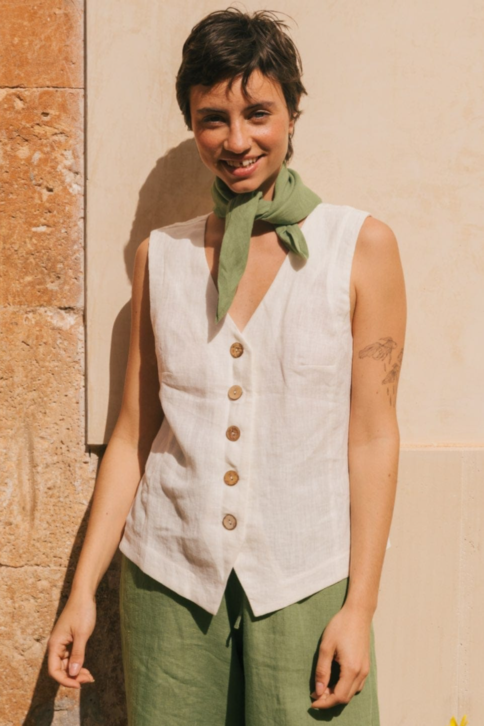 AmourLinen  Gilet Greta Wit