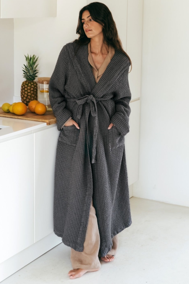 AmourLinen  Badjas Wafel Snuggle Houtskool