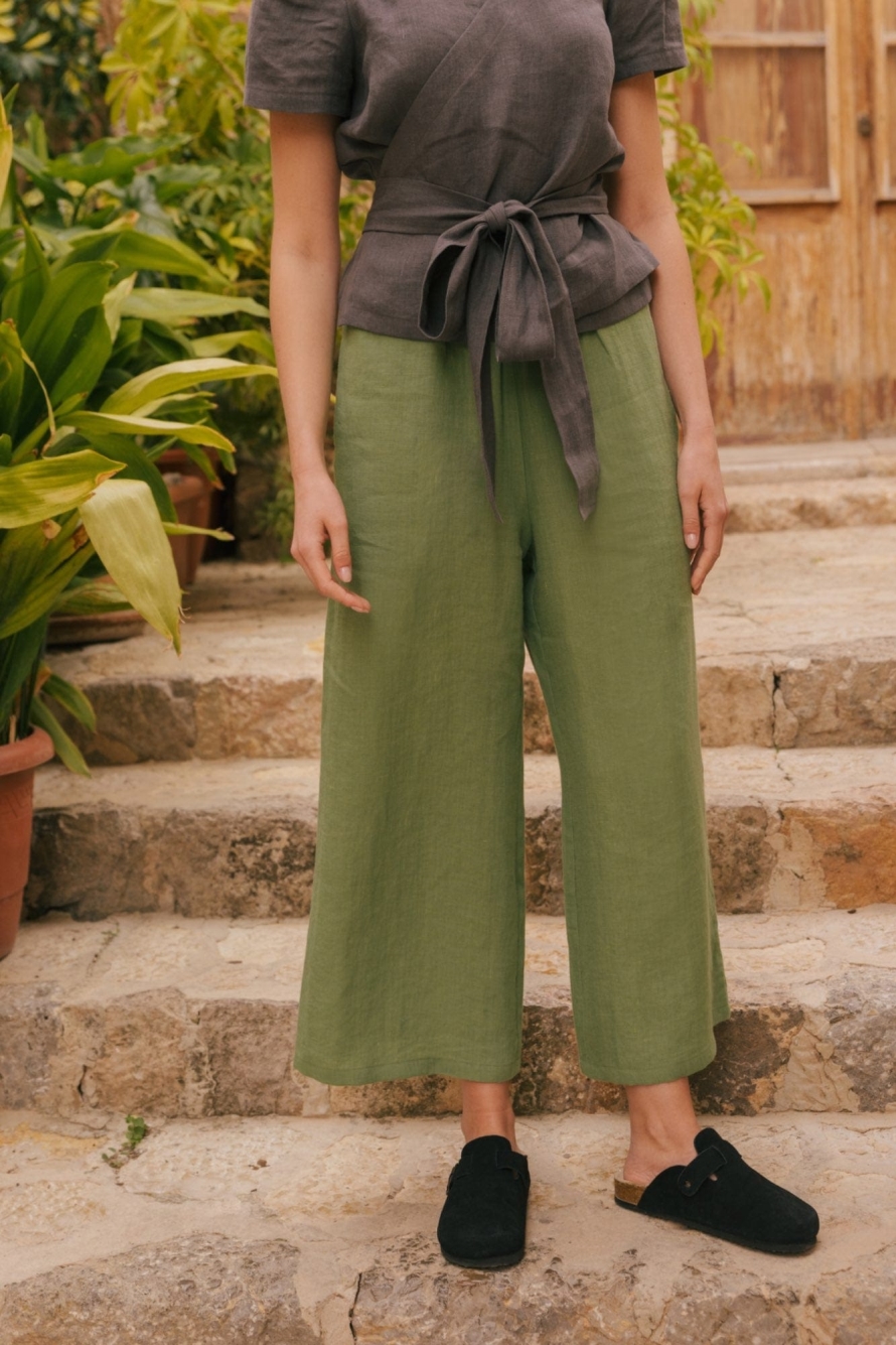 AmourLinen  Broek Tokyo Matcha Groen