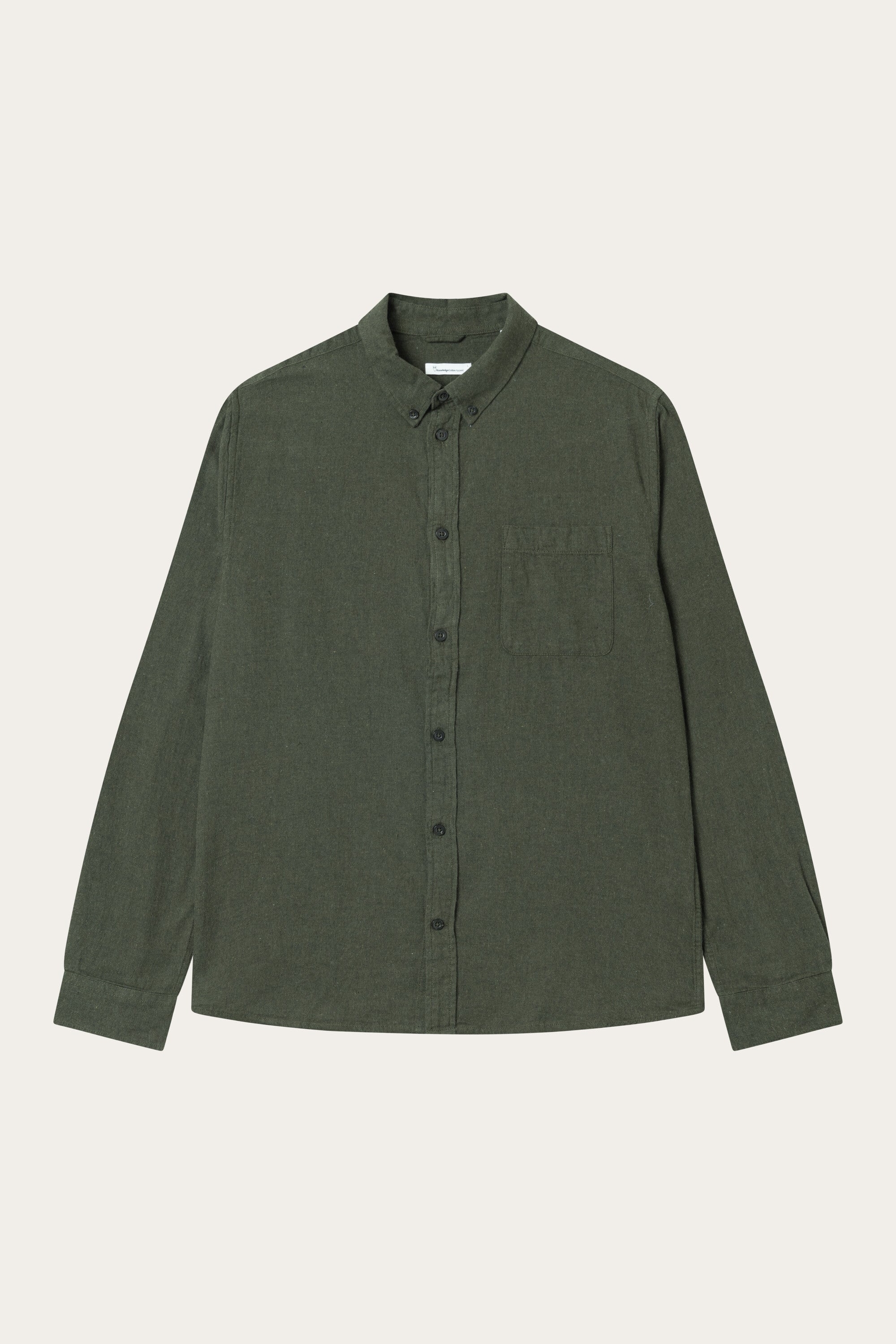 KnowledgeCotton Apparel mannen vegan Overhemd Flanel Regular Melange Forrest Night Green