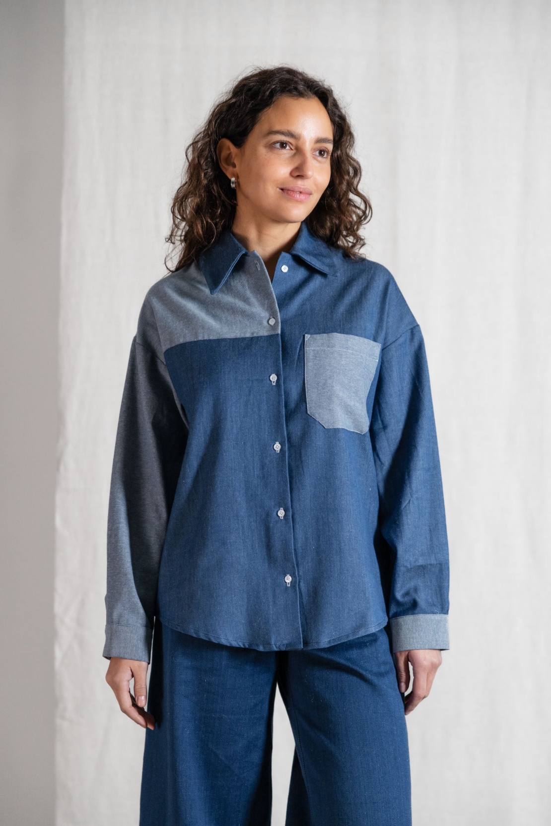 Jyoti - Fair Works  Shirt Lange Mouwen Ashrit Blauw