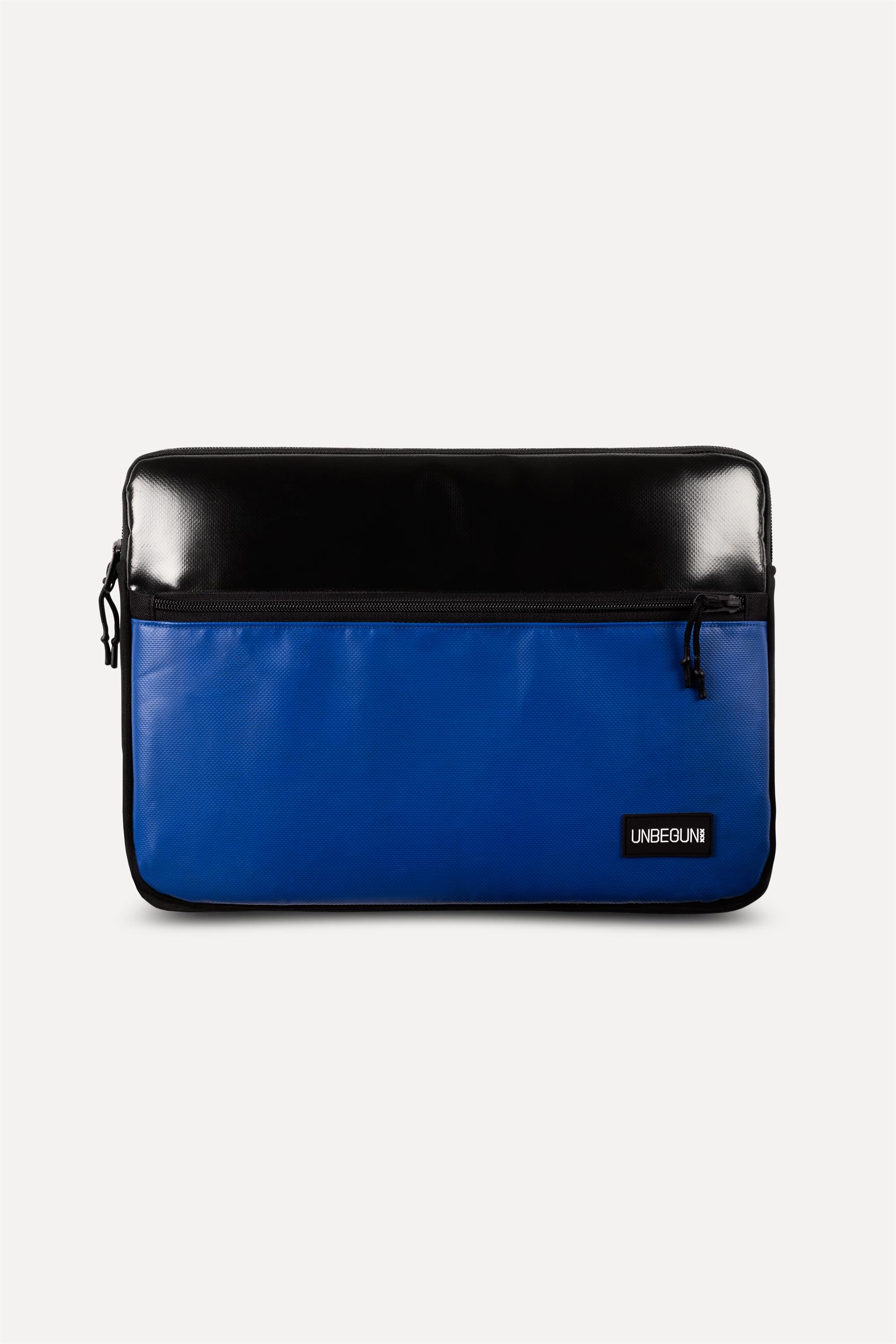 UNBEGUN mannen vegan Laptophoes Met Voorvak, Zwart/Blauw