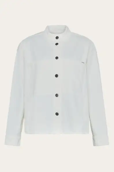 KnowledgeCotton Apparel  Damesoverhemd Van Keperstof Met De Opdruk 'Egret' (Wit)