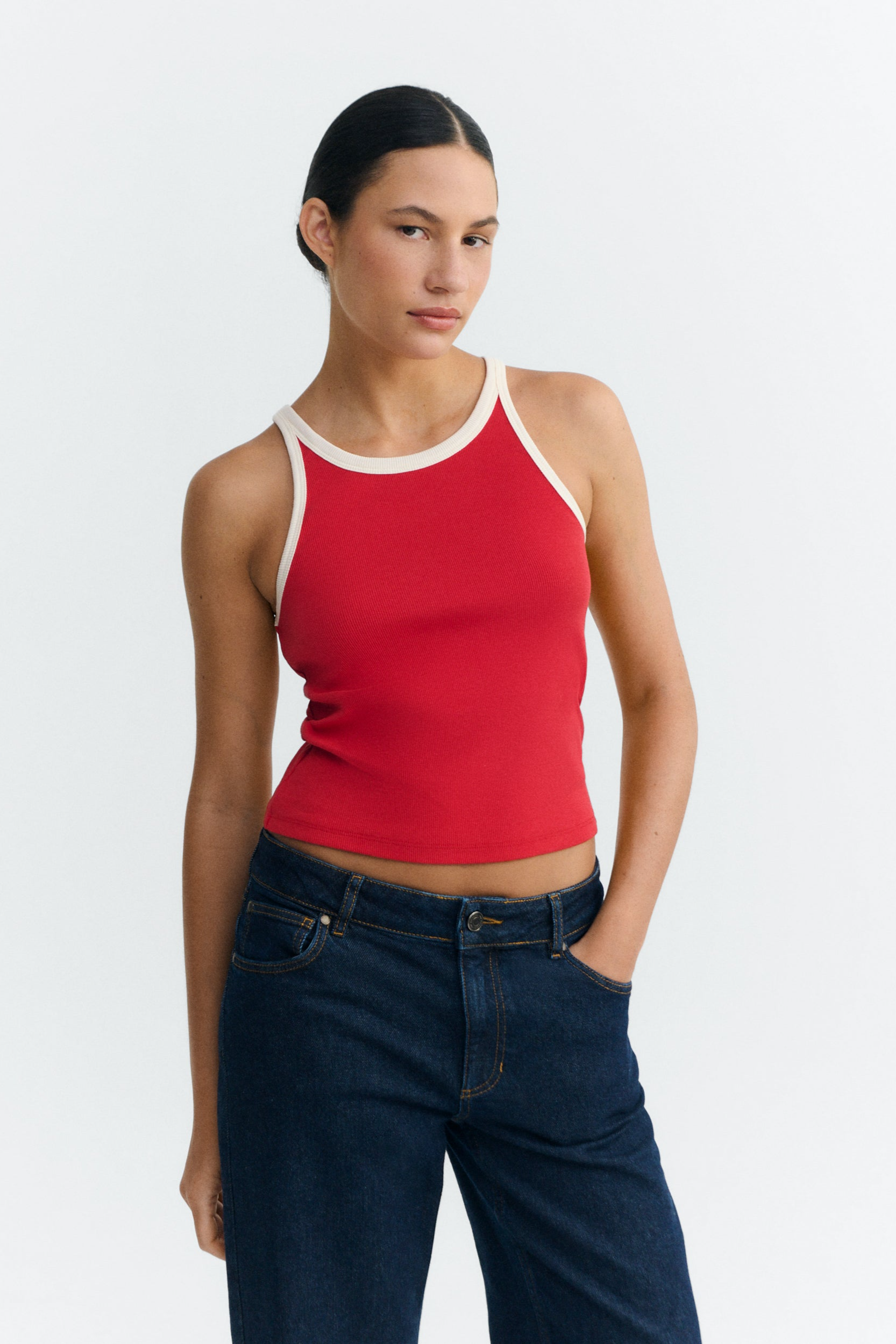 Thinking MU  Top Harriet In Rood Met Wit Contrast