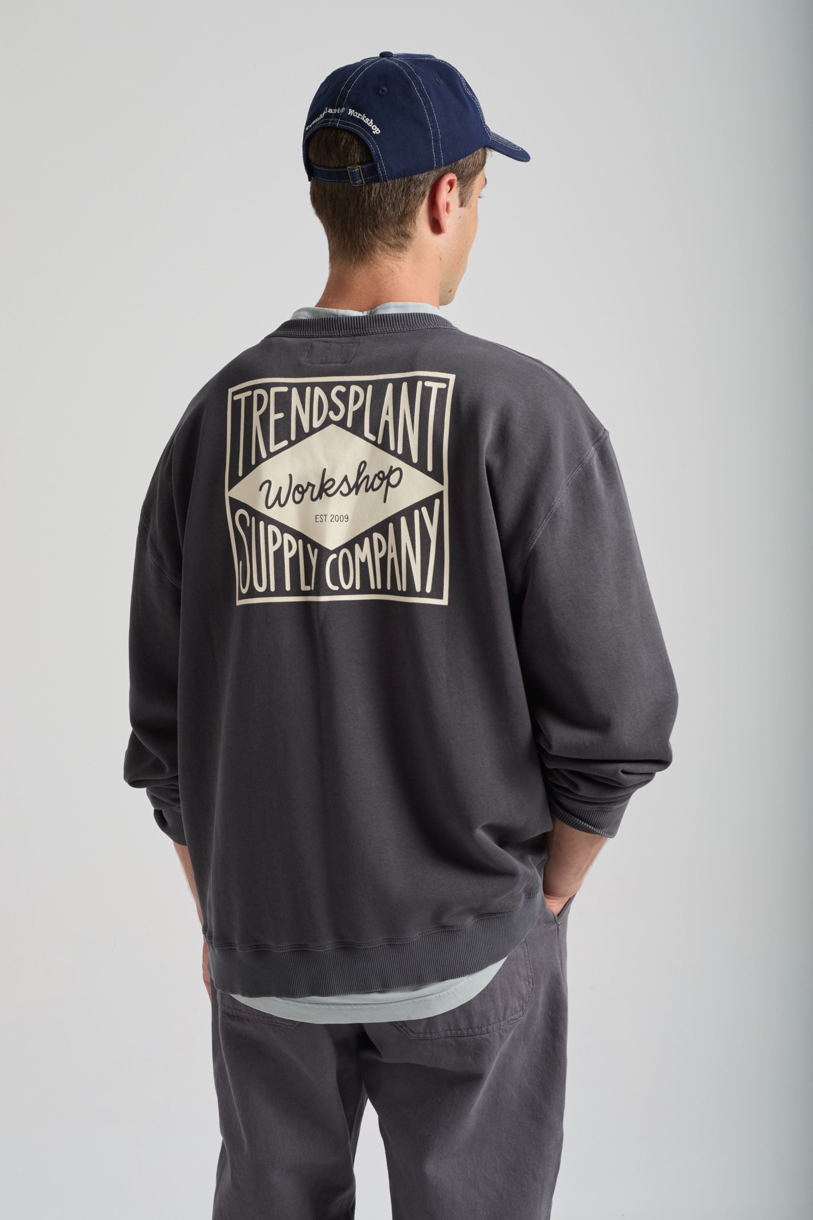 Trendsplant mannen vegan Sweatshirt Factory Oversized Forged Iron Grijs