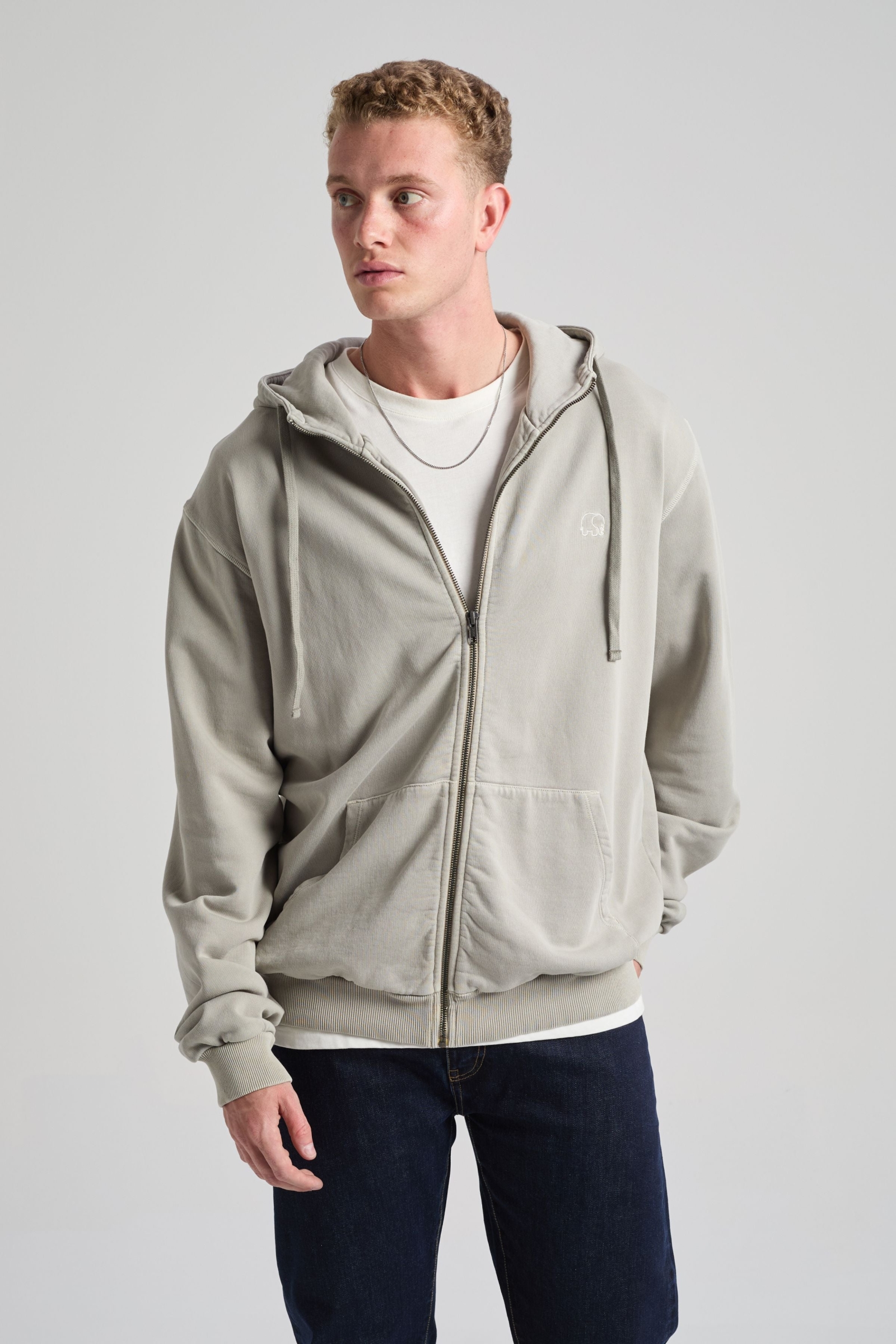 Trendsplant mannen vegan Hoodie Met Rits Essential Sunwashed Natural Gray