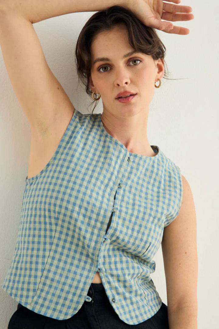 Clotsy  Gilet Leila Vichy Blauw