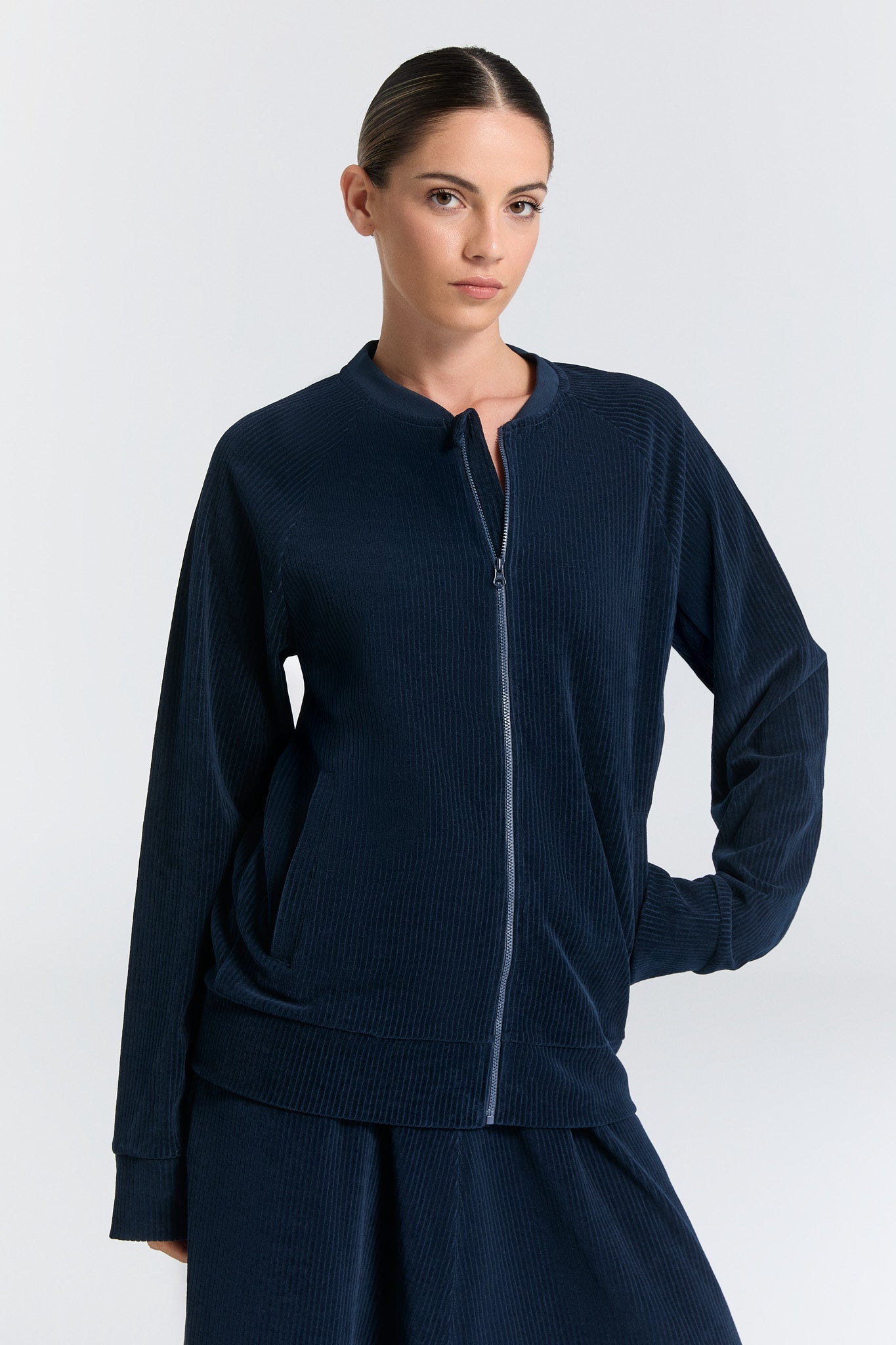 Leela Cotton mannen vegan Baseballjack In Middernachtblauw