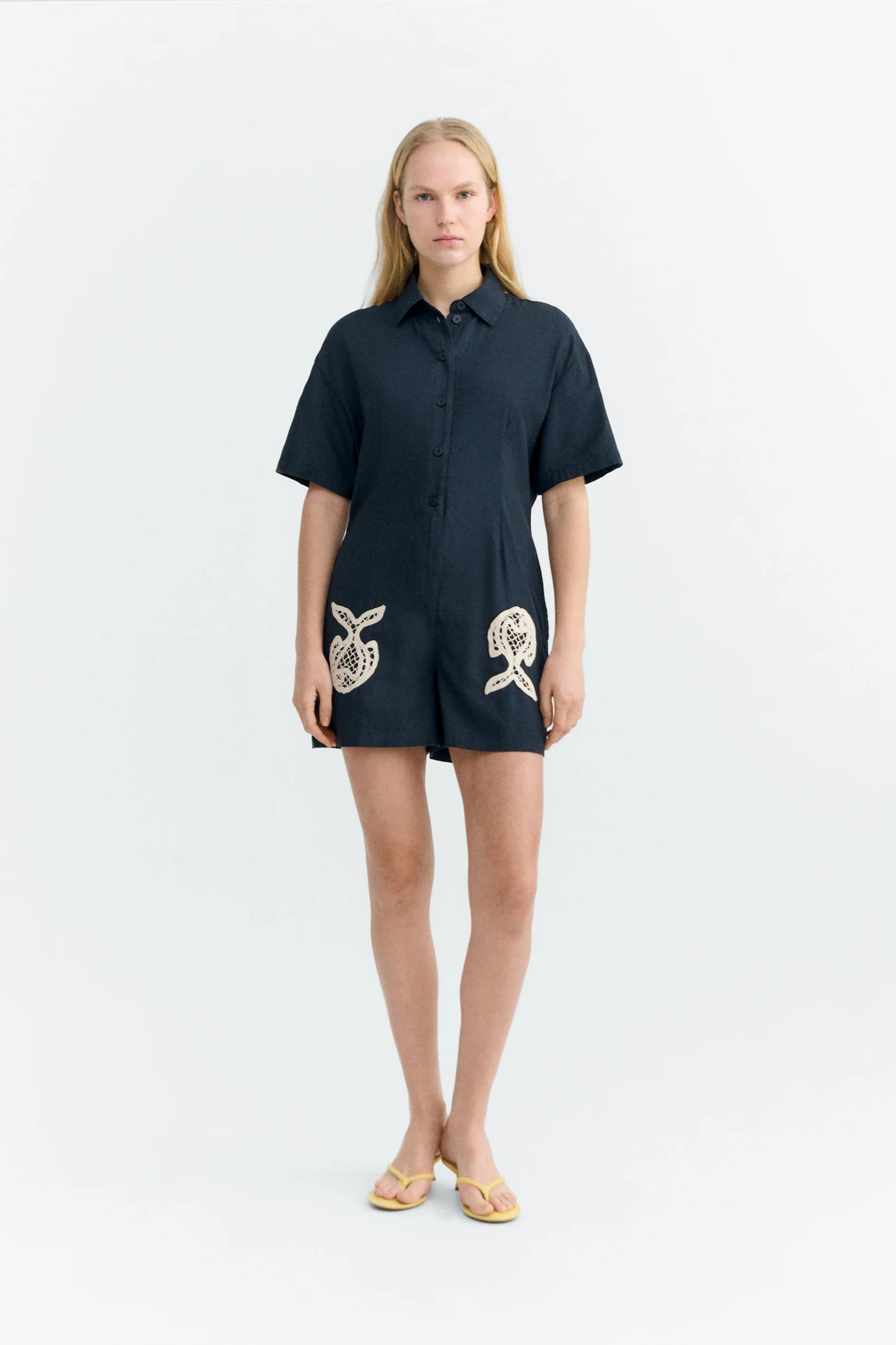 Thinking MU  Jumpsuit Met Handgeborduurde Roberta Navy
