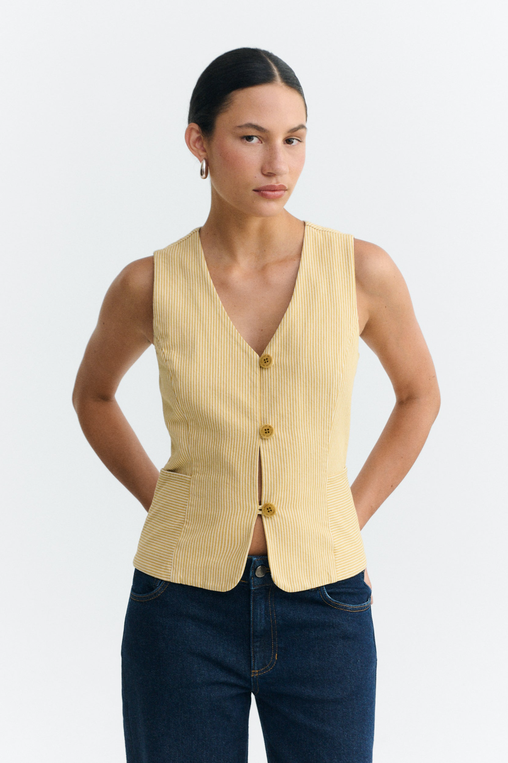 Thinking MU  Gilet Alisa Gestreept Geel