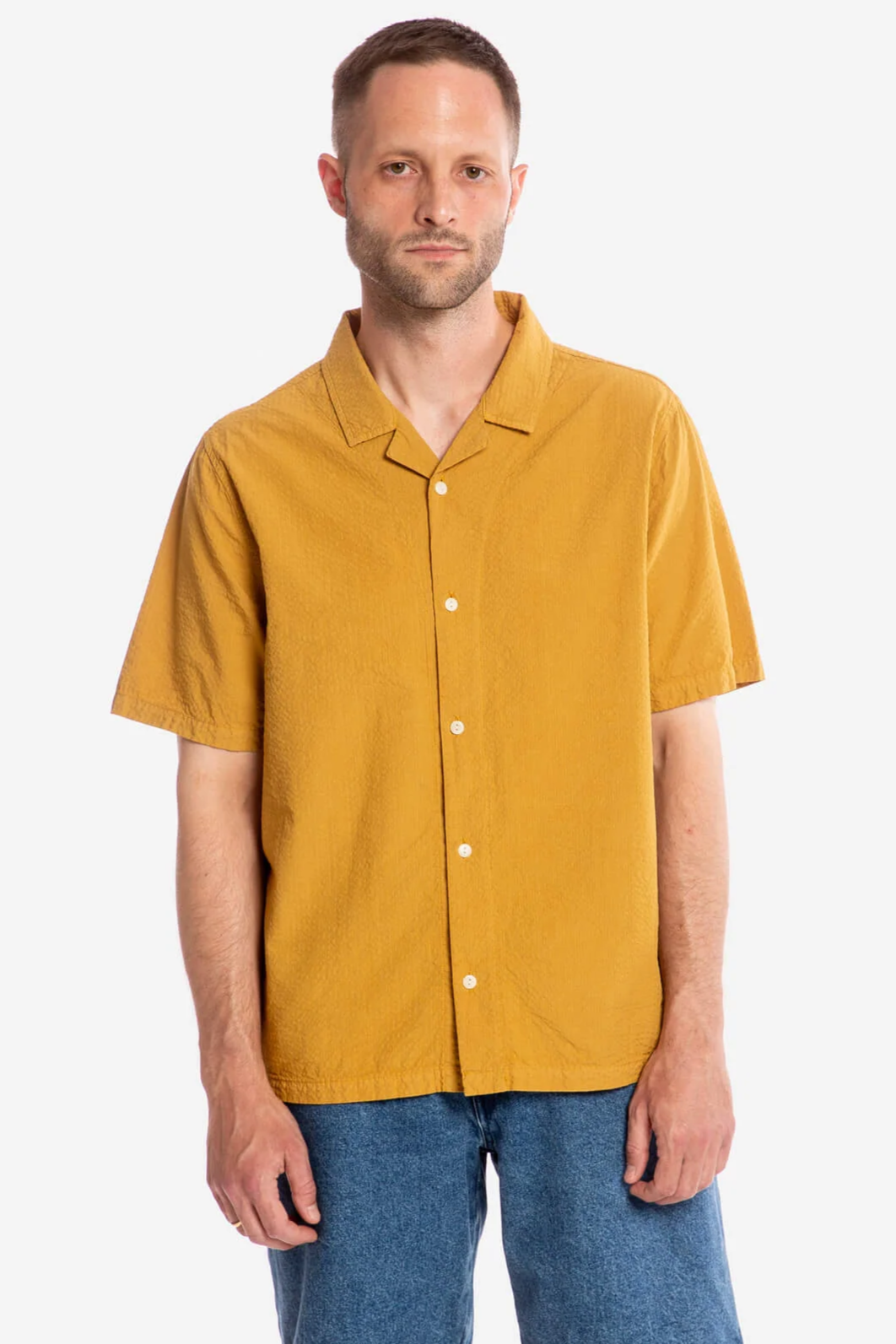 MATONA mannen vegan Bowlingshirt Donkergeel