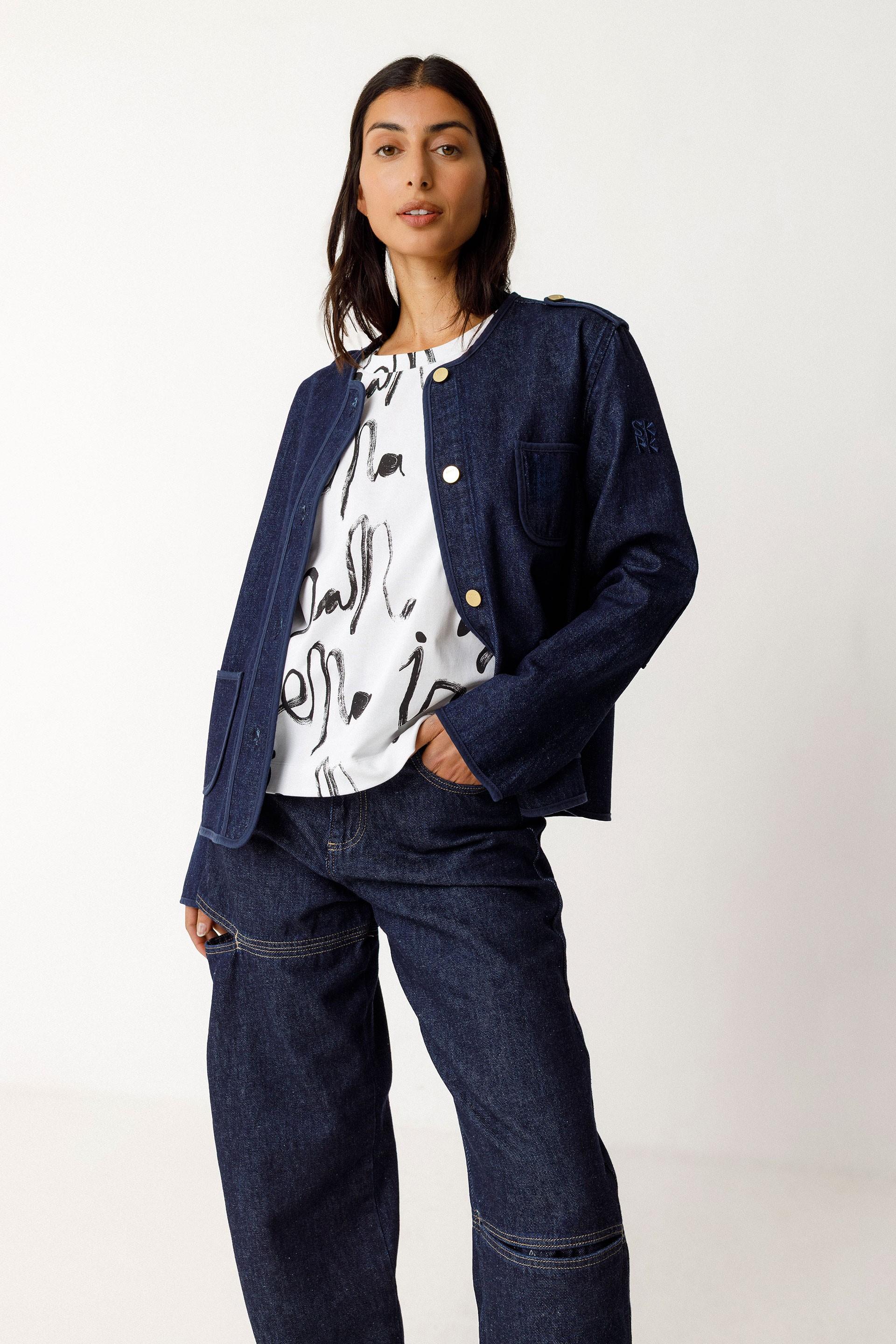 SKFK  Jas Aiku Denim Blauw