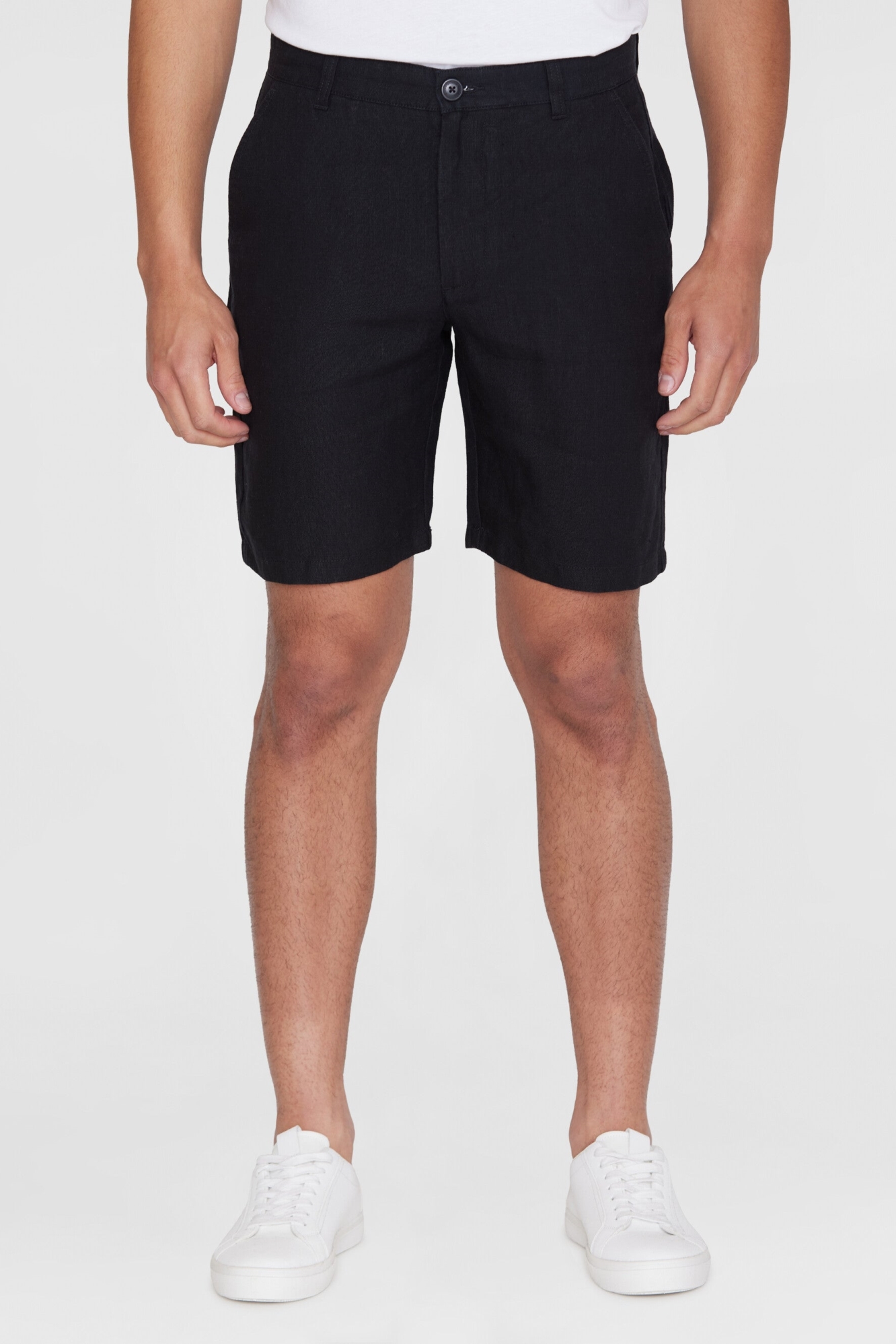 KnowledgeCotton Apparel mannen vegan Chuck Shorts, Normale Linnen Shorts, Zwart Gitzwart