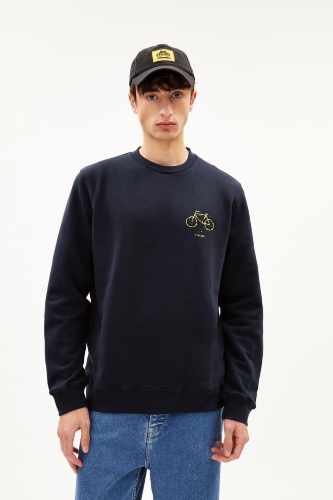 KnowledgeCotton Apparel mannen vegan Sweatshirt Baaro Pixel Blauw