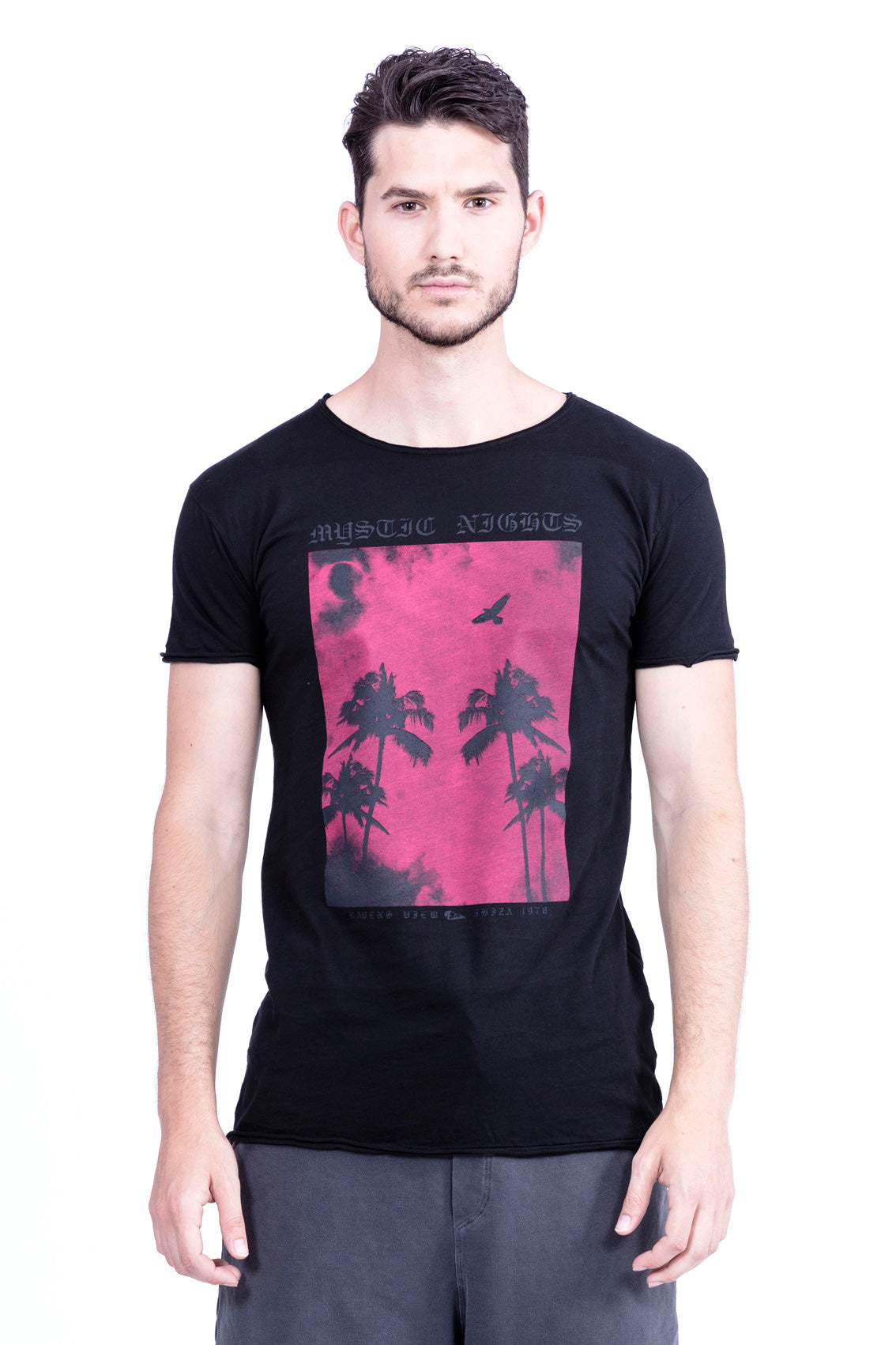RAVENS VIEW IBIZA mannen vegan T-Shirt De Zwarte Van De Nachten Van De Mysticus