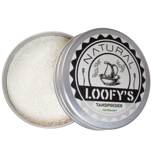 Loofy's tandpoeder in blikje, vegan tandpasta