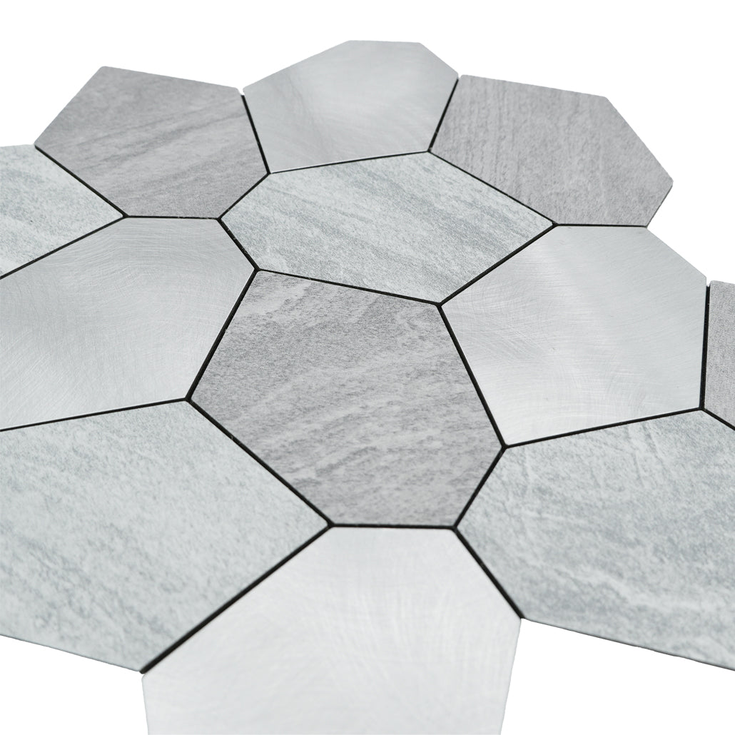 Zelfklevende Mozaïektegels Metaal | Polygoon Zilver | 30×26,2 cm | Keuken, Bad & WC