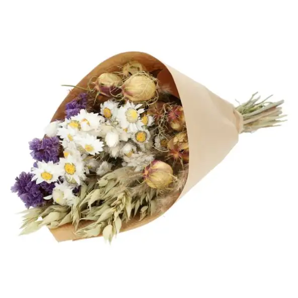 Droogbloemen, kegelboeket, pastel blauw