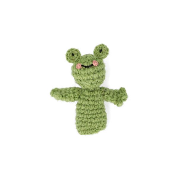Vingerpopje, kikker, wol, 9 cm