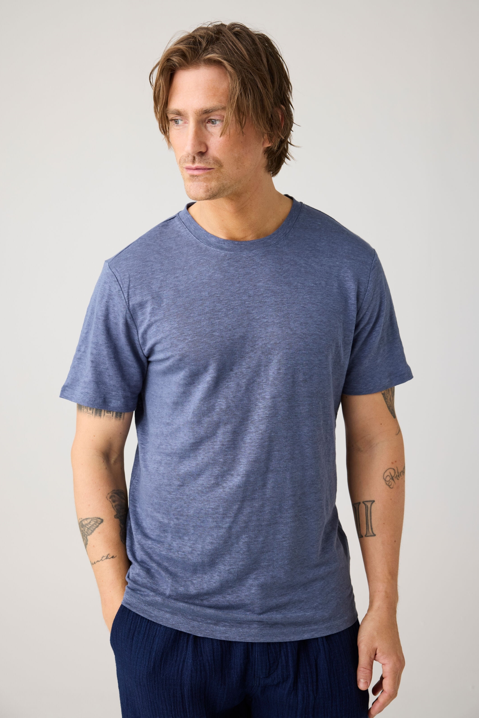 KnowledgeCotton Apparel mannen vegan T-Shirt Linnen Vintage Indigo