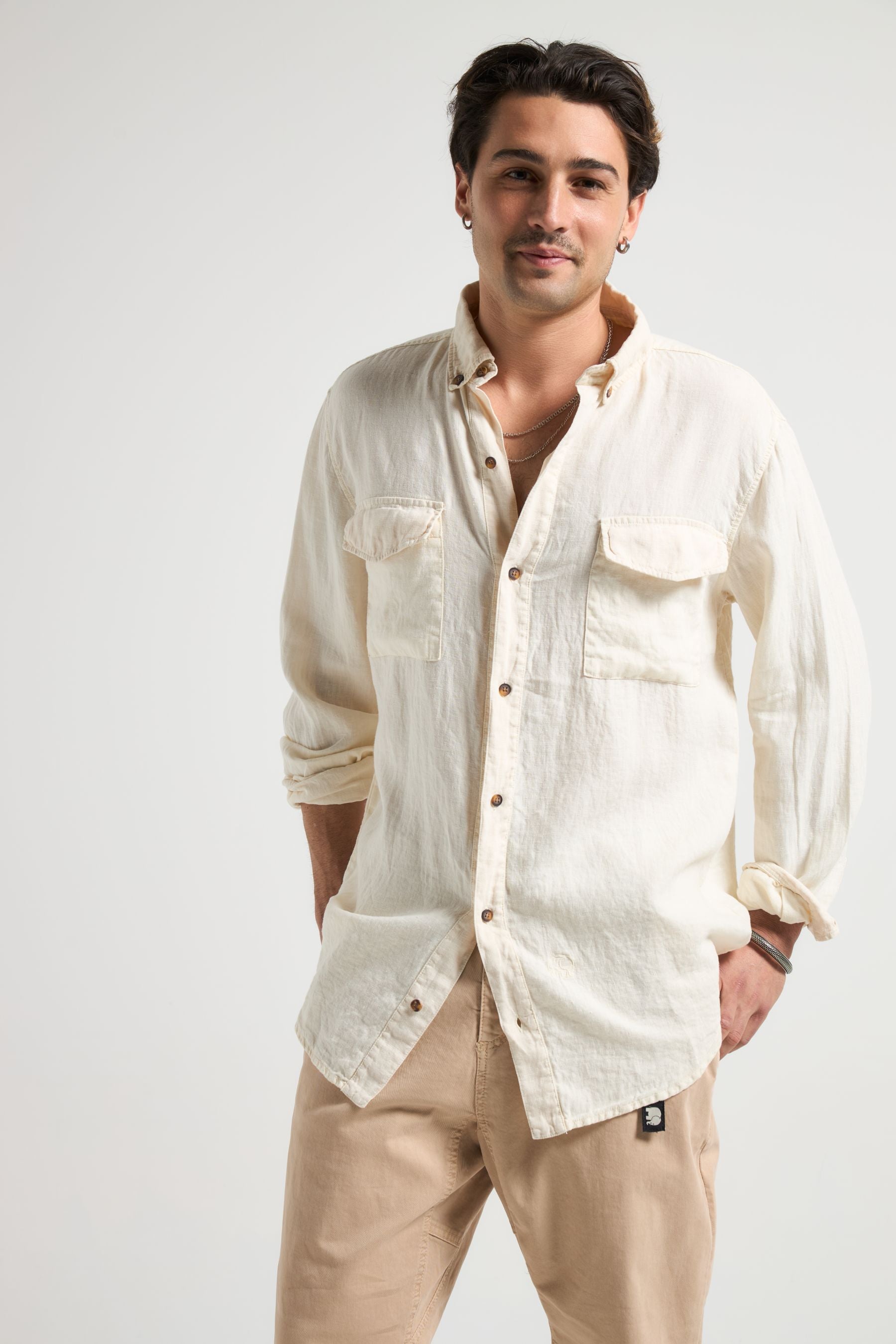 Trendsplant mannen vegan Shirt Cap Blanch L/S Camp Whitewashed Walls