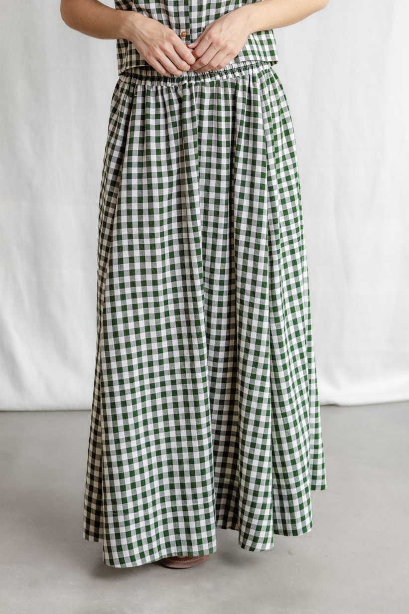 Jyoti - Fair Works  Maxi Rok Jharna Met Ruitjespatroon, Groen/Wit