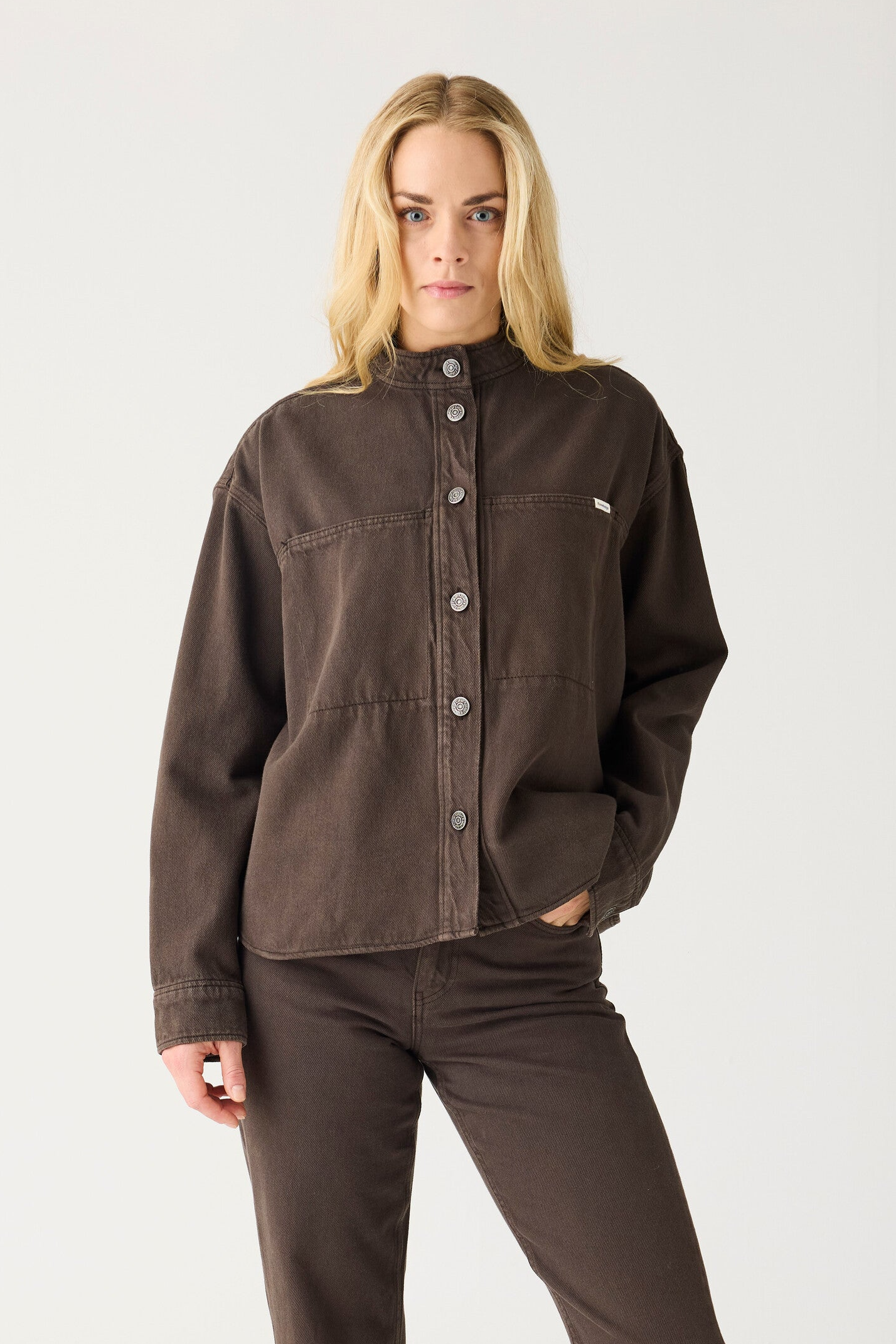 KnowledgeCotton Apparel  Overhemd Van Keperstof Chocoladetaart
