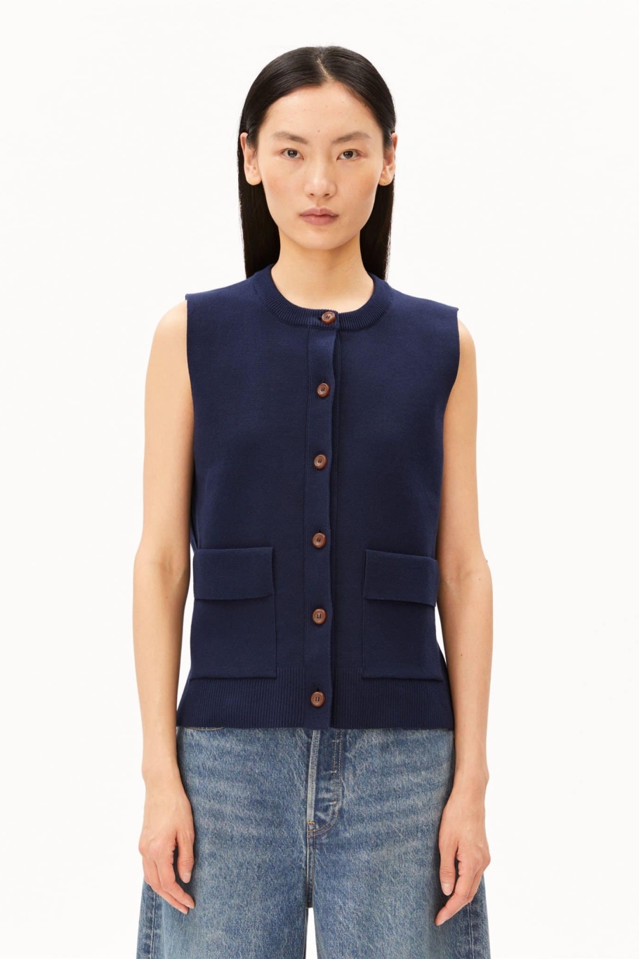ARMEDANGELS  Compacte Gebreide Cardigan Met Ronde Hals, Blauw