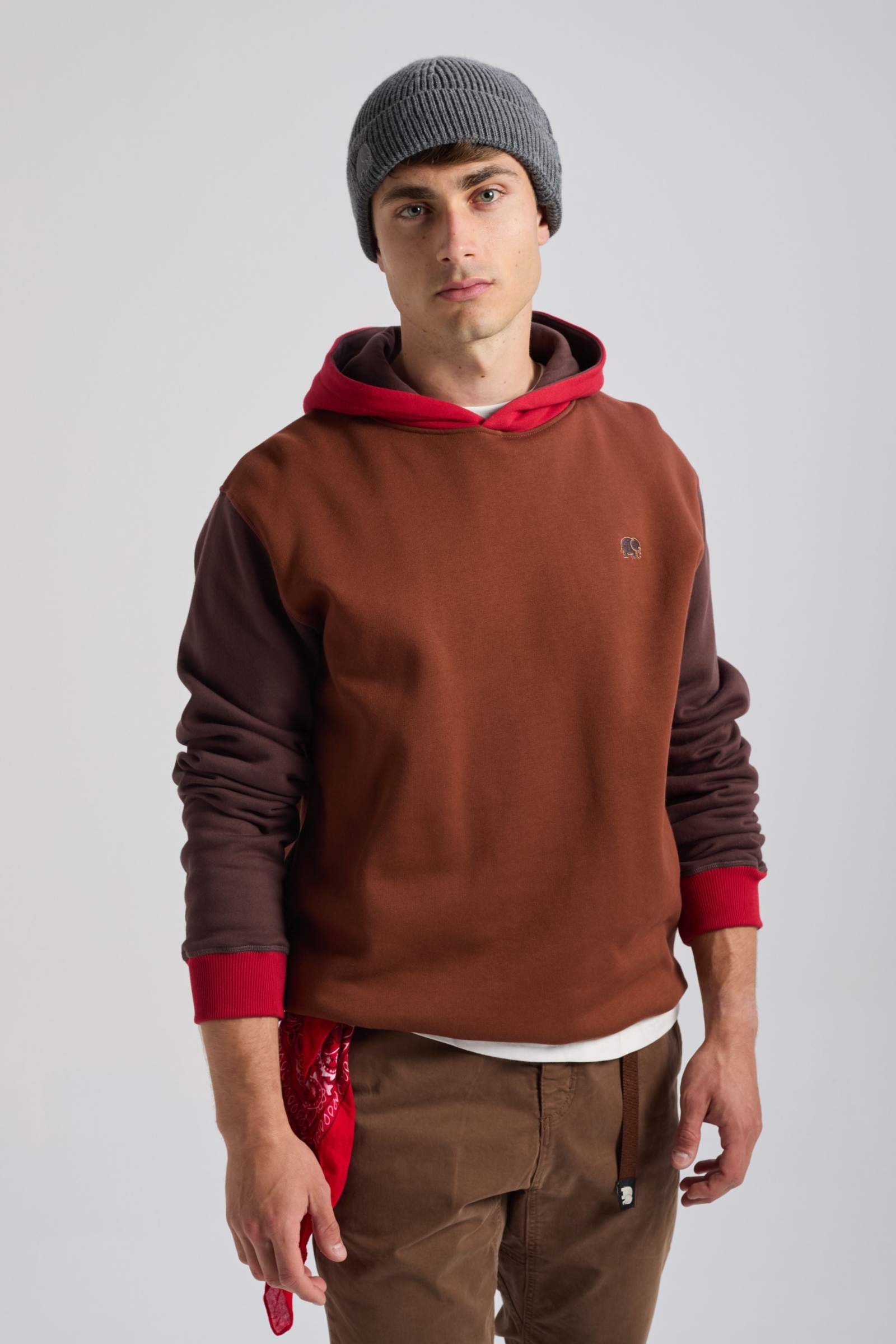 Trendsplant mannen vegan Hoodie Color Block Cherry Mahogany