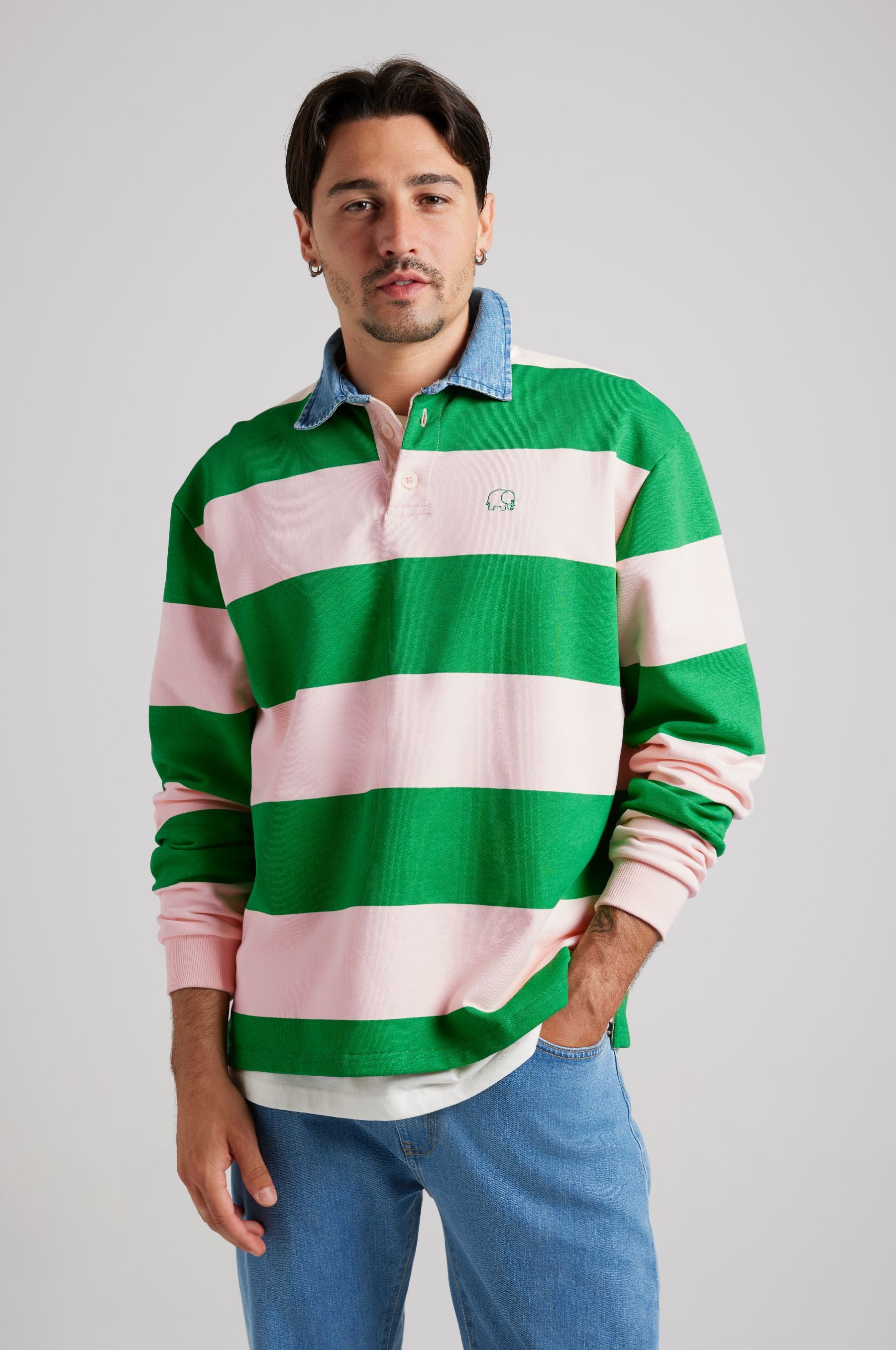 Trendsplant mannen vegan Trui Yard Rugby Polo Varen Groen/Wolken Roze