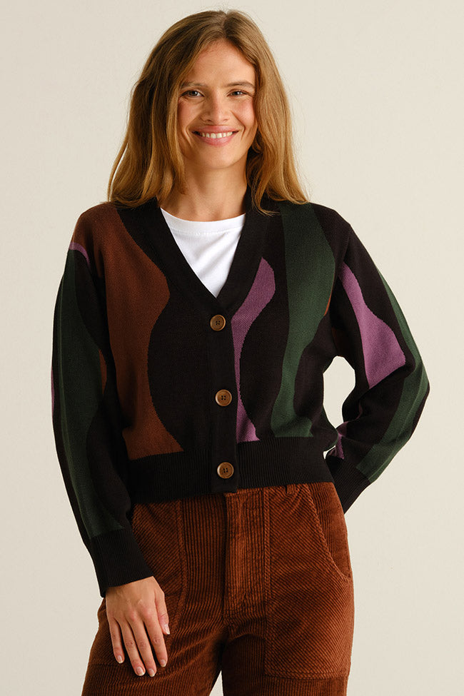 DEDICATED  Cardigan Kanan Golvend Groen/Zwart/Bruin