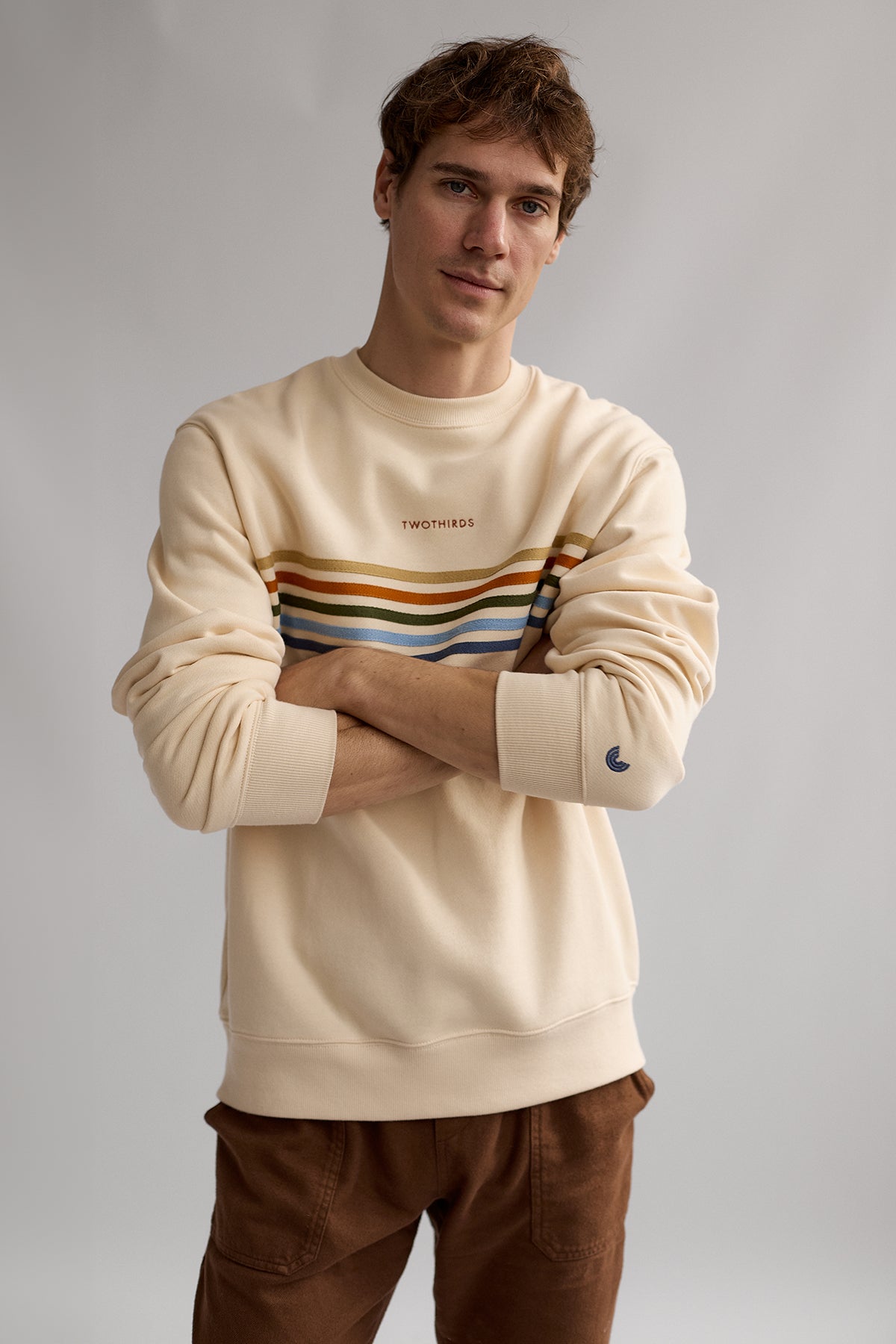 TWOTHIRDS mannen vegan Sweatshirt Fanore Vintage Ecru Strepen