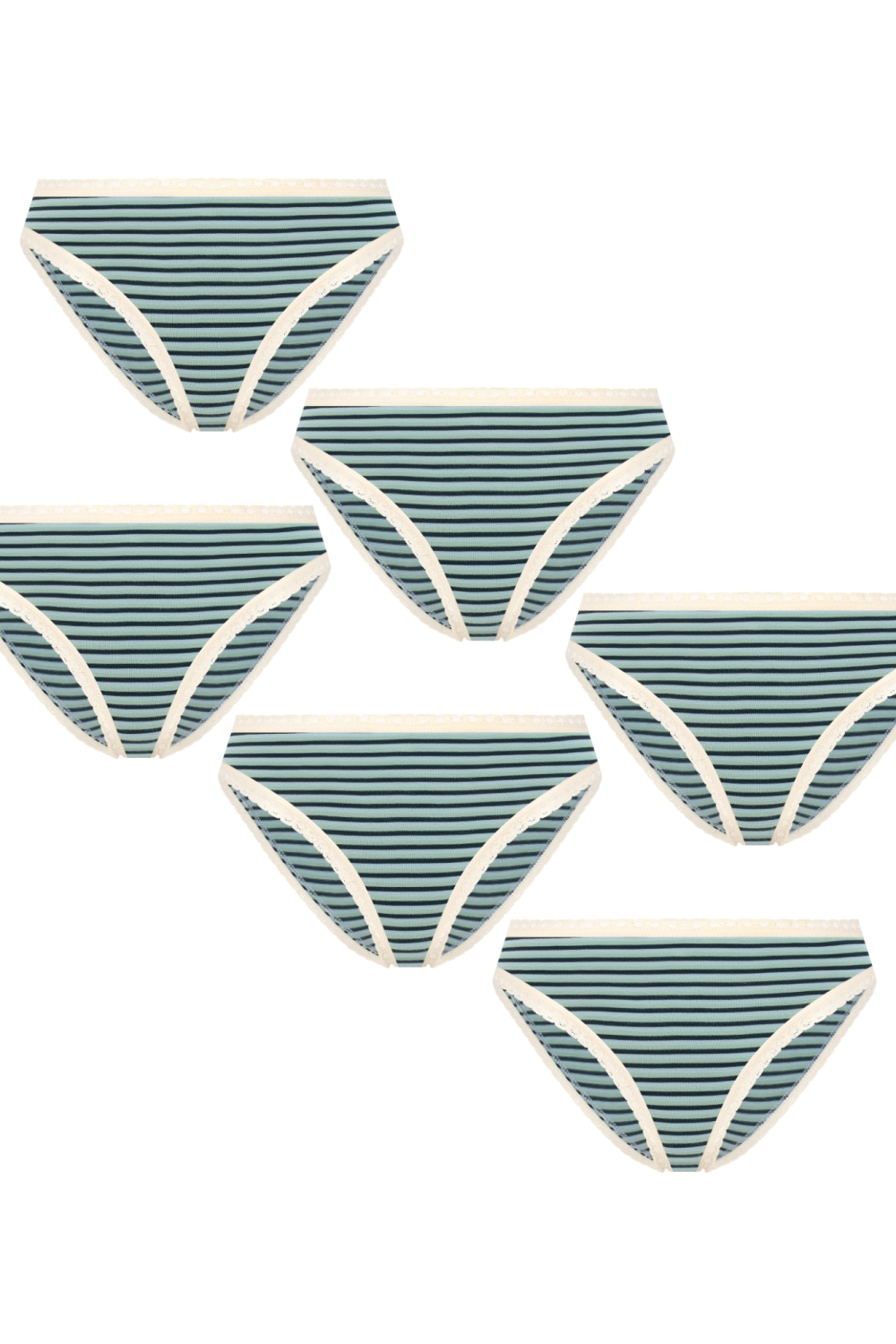 Albero Natur  Multipack Van 6 Slips Met Kant In De Kleuren Agave/Marineblauw/Grijsblauw