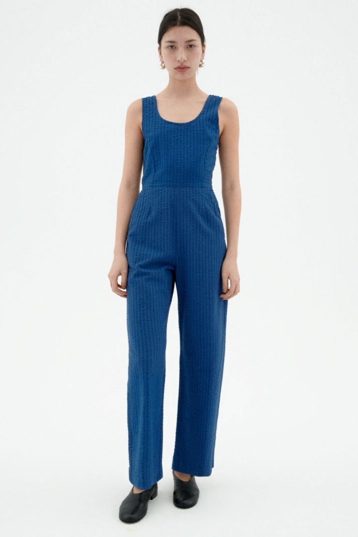 Thinking MU  Jumpsuit Seersucker Raflesia Blauw