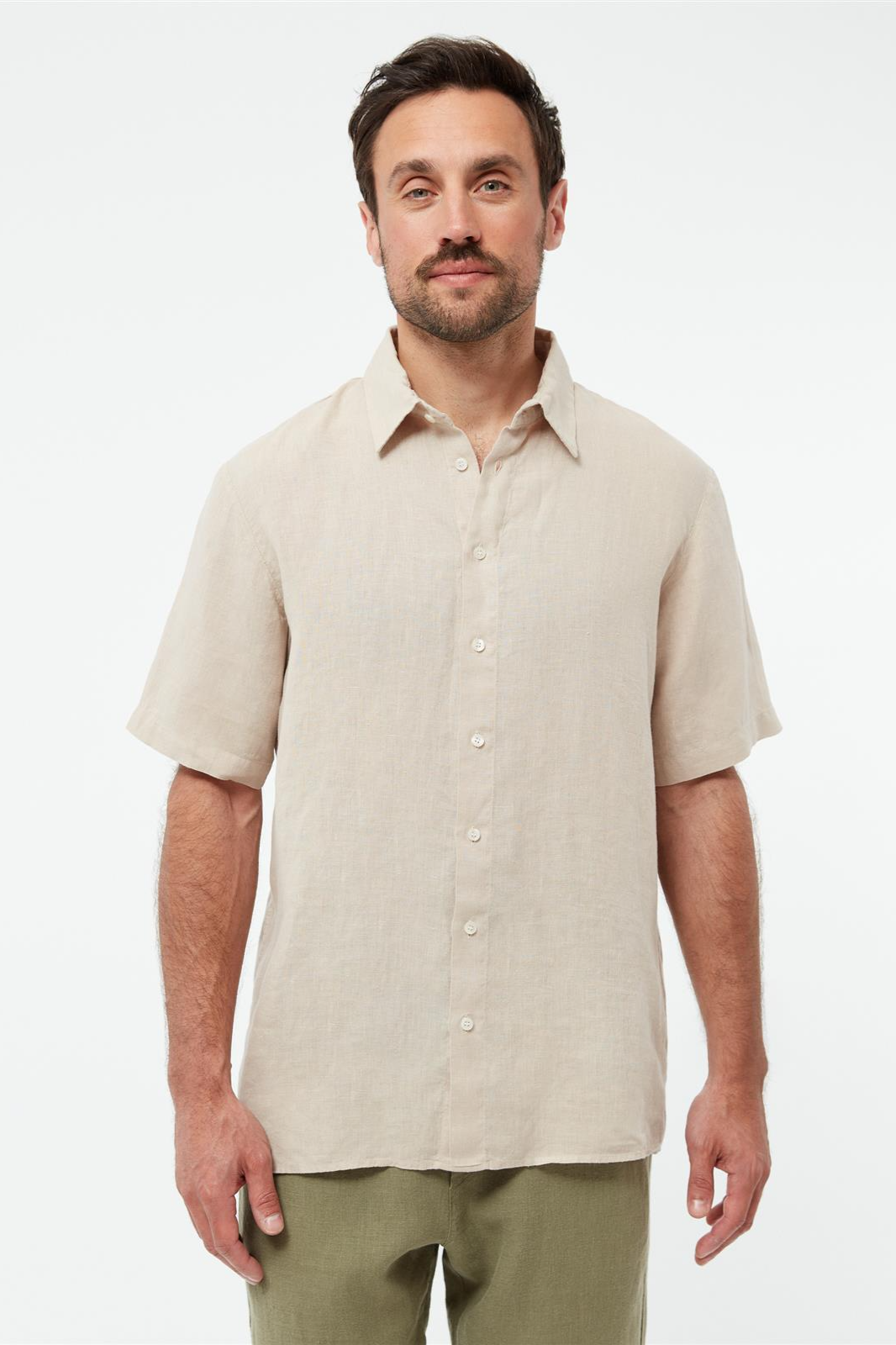 Givn mannen vegan Overhemd Met Korte Mouwen Koda Oat Beige