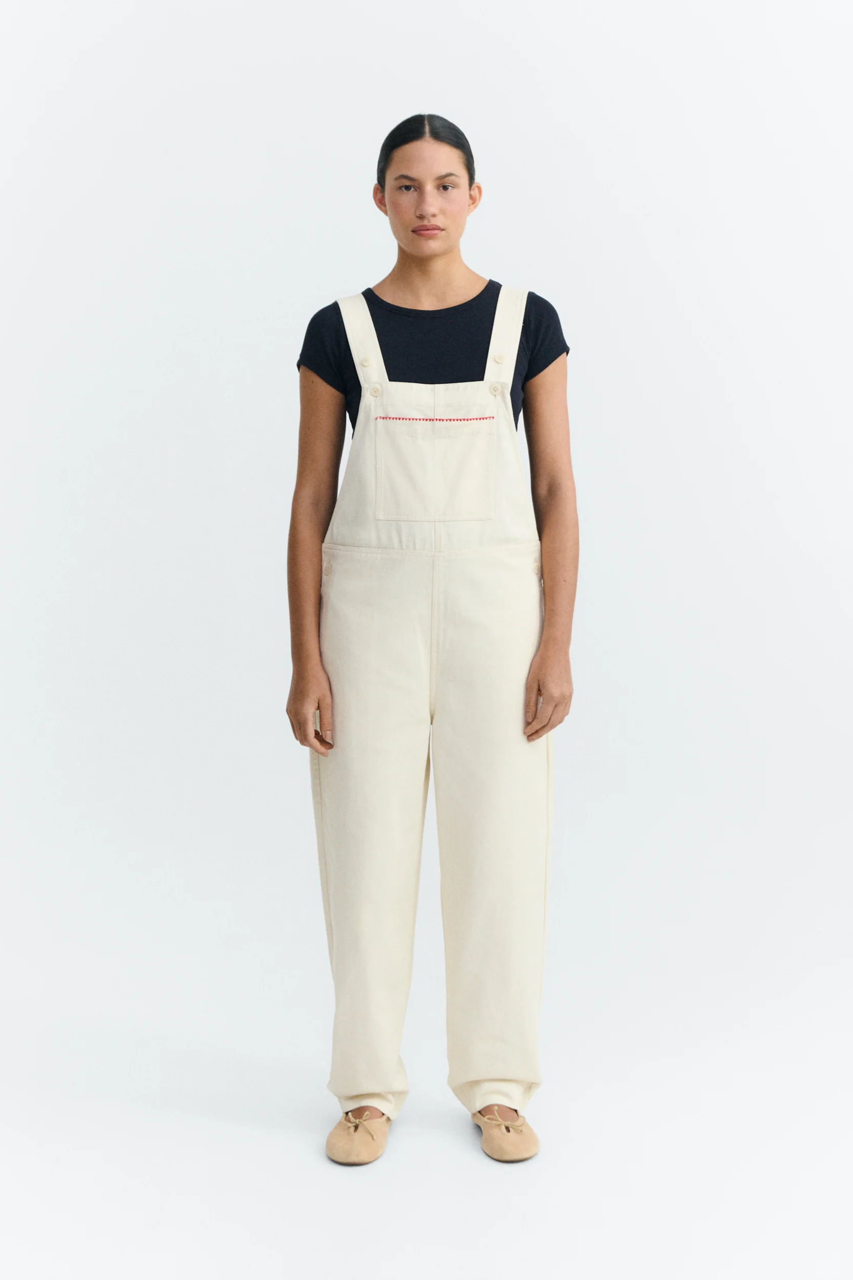 Thinking MU  Jumpsuit Van Licht Handgeborduurd Denim In Ecru