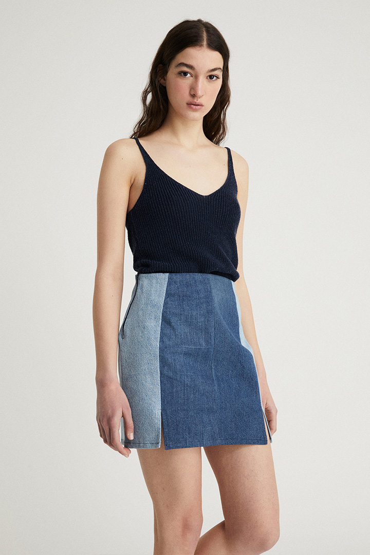 Infinitdenim  Spijkerrok Met Openingen Upcycled Blauw