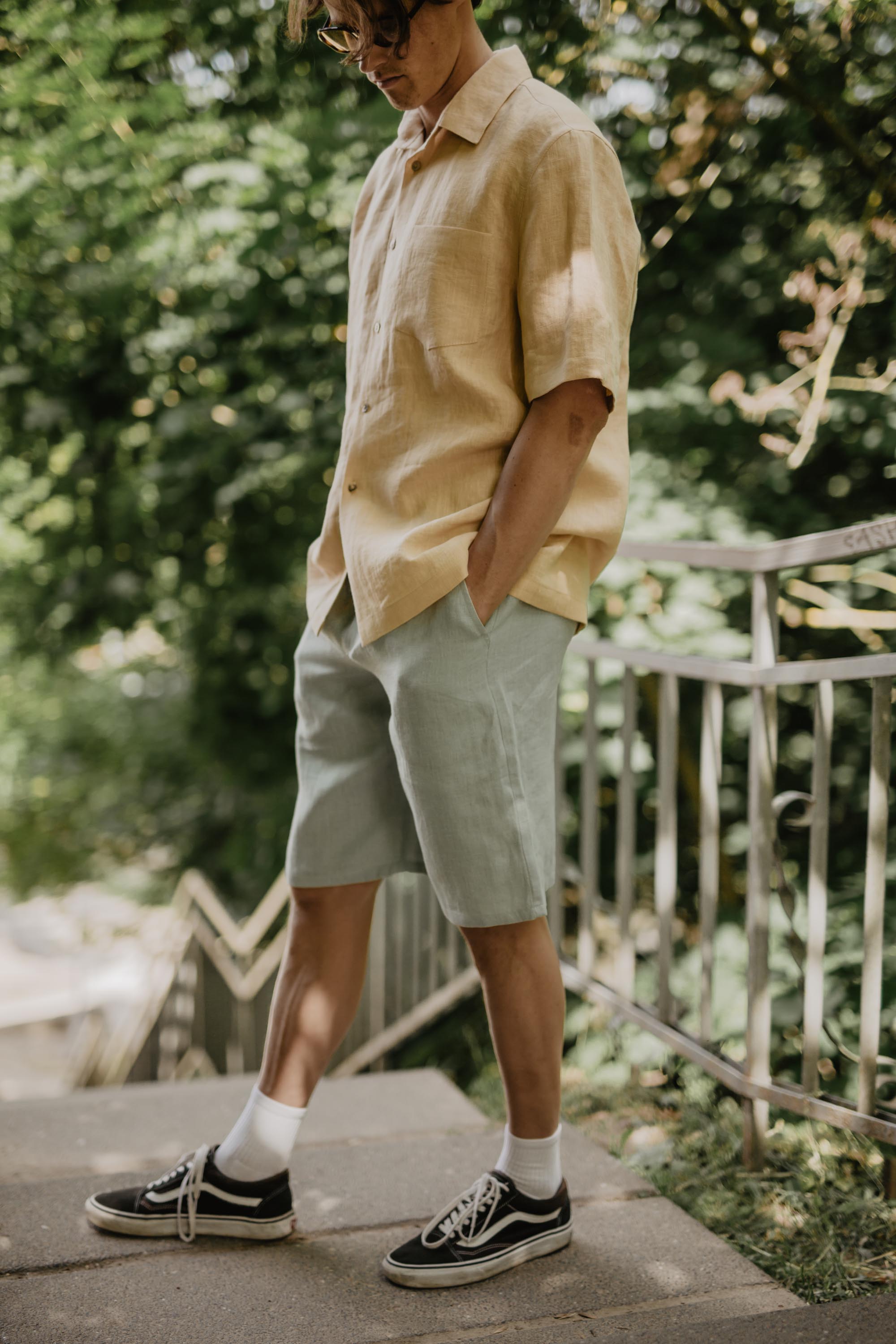 AmourLinen mannen vegan Klassieke Linnen Short Hermes Cotton Candy