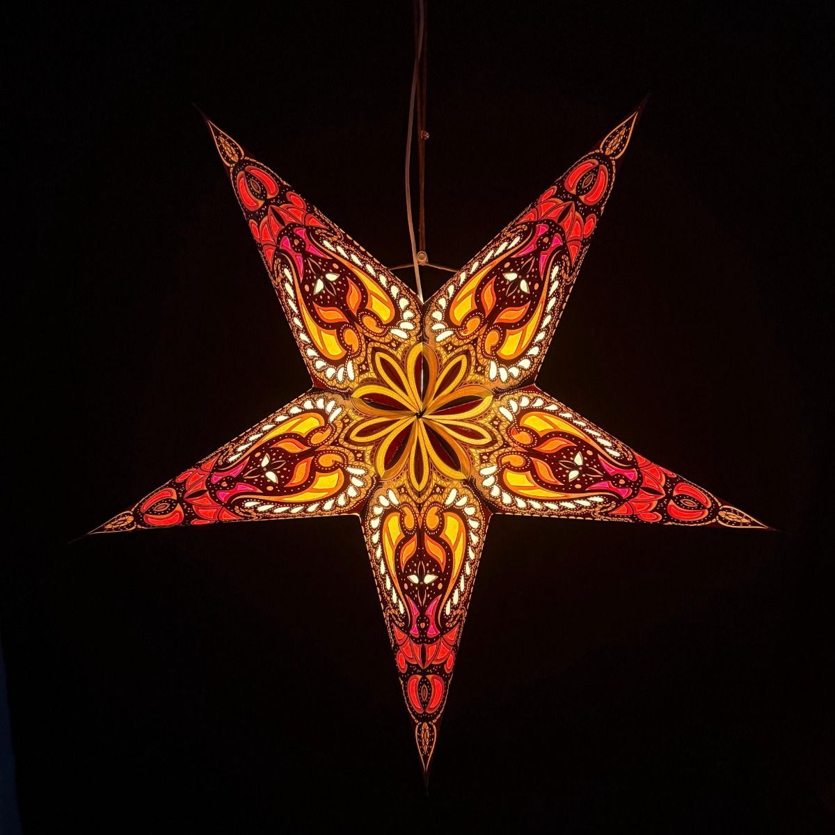 Papieren kerstster Ø60 cm met verlichting - Ganesha chocolade-goudgeel