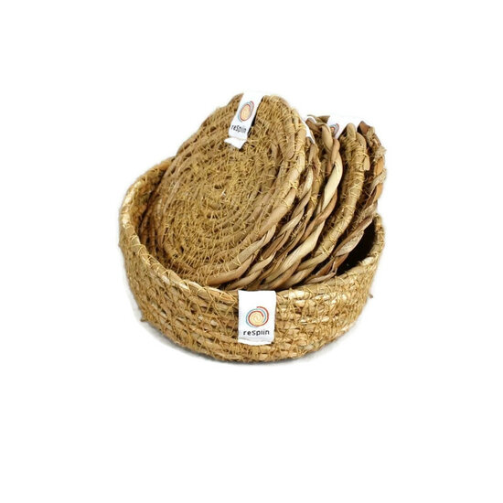Respiin Glasonderzetters 10cm van Zeegras met Houder – Set van 6