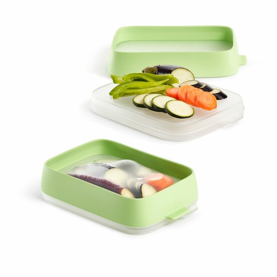 Lékué Seal Tray set van 2 bewaarbakjes met siliconen stretch deksel