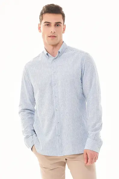 ORGANICATION mannen vegan Overhemd Streepjes Blauw