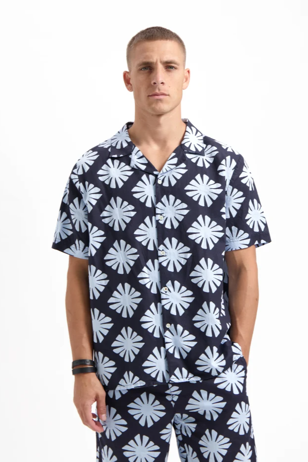 Kuyichi mannen vegan Shirt Robby Printed Ss Midnight Blue