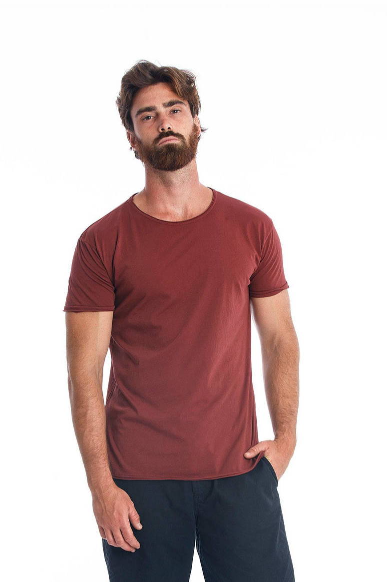 RAVENS VIEW IBIZA mannen vegan T-Shirt Ronde Hals Donker Granaat