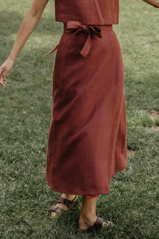 AmourLinen  Wikkelrok Iris Terracotta