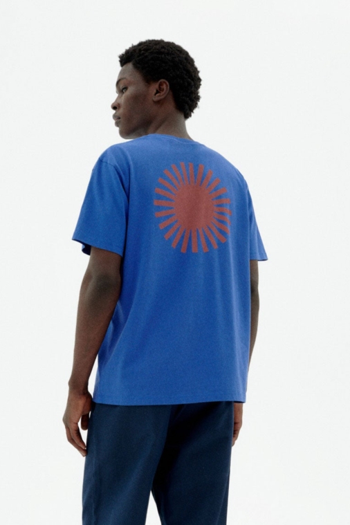 Thinking MU mannen vegan T-Shirt Zon Blauw Met Bruine Achterkant