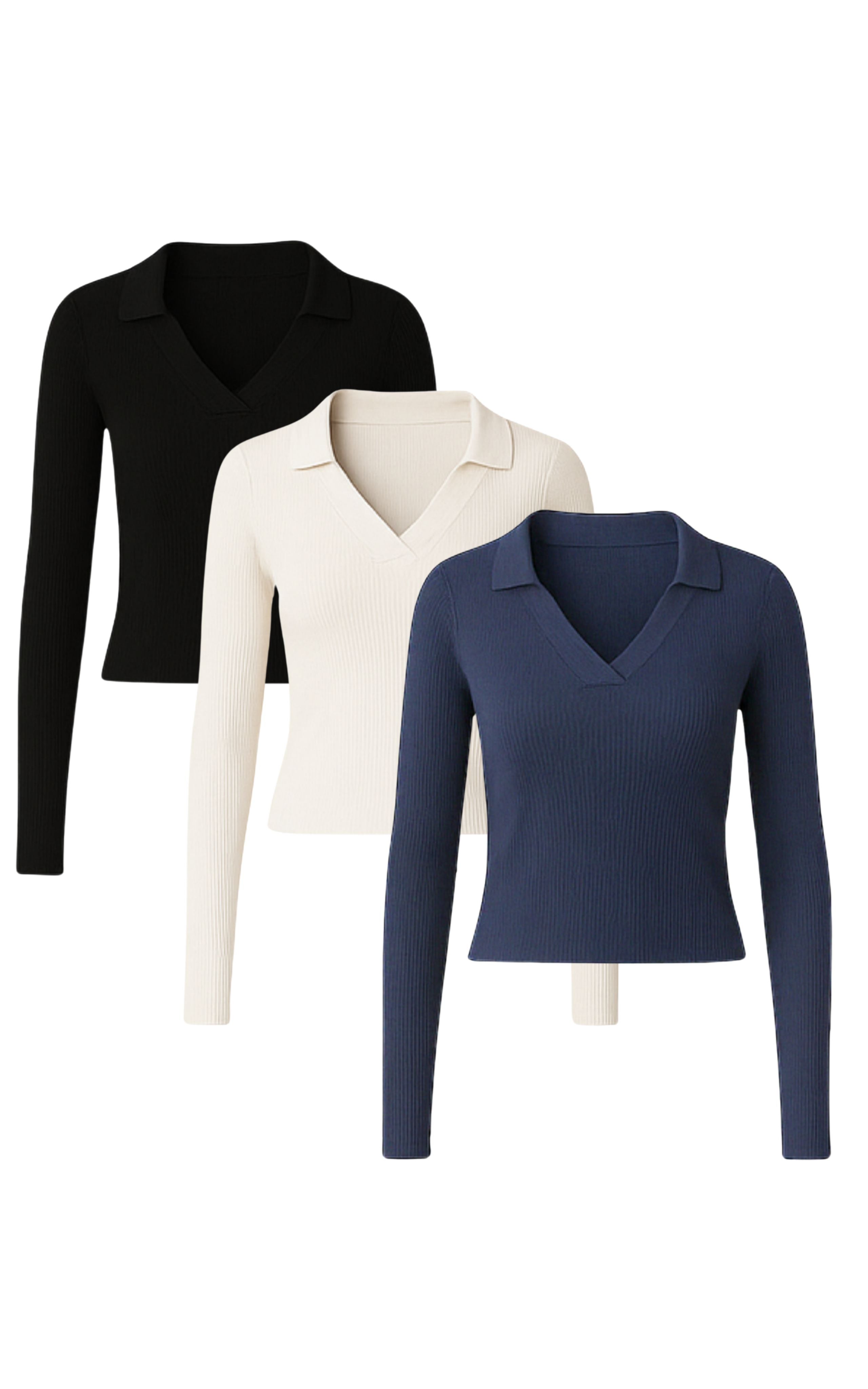 GORG  Multipack Blouse Met Lange Mouwen, 3-Delige Set, Zwart/Beige/Marineblauw