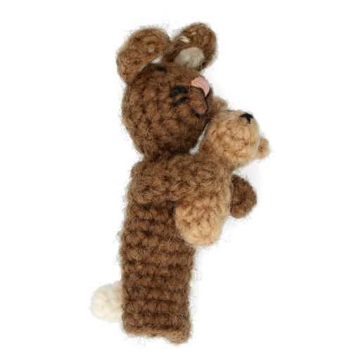 Vingerpopje, konijn met jong, wol, 10 cm